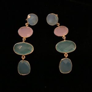 Beautiful Gemstone Dangle Earrings.  Gold four stone dangle earrings.